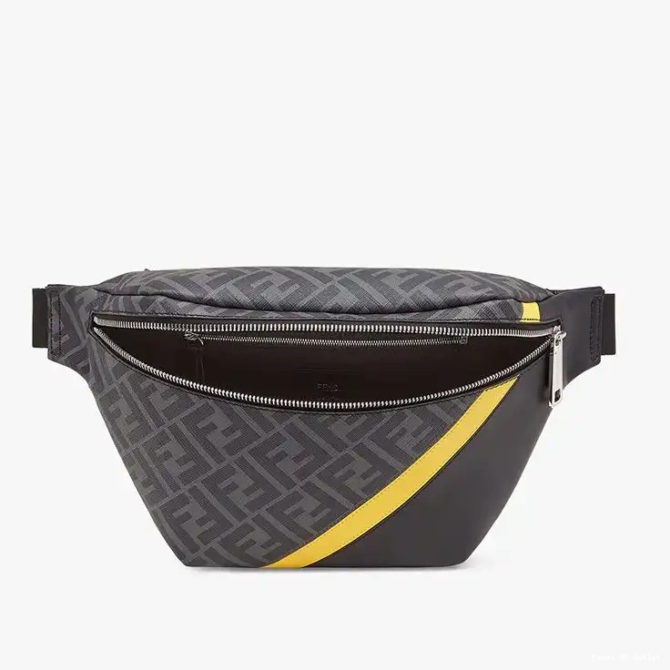 Cheap HOT FF Fabric Black In Fendi Motif Yellow Belt Bag 0629